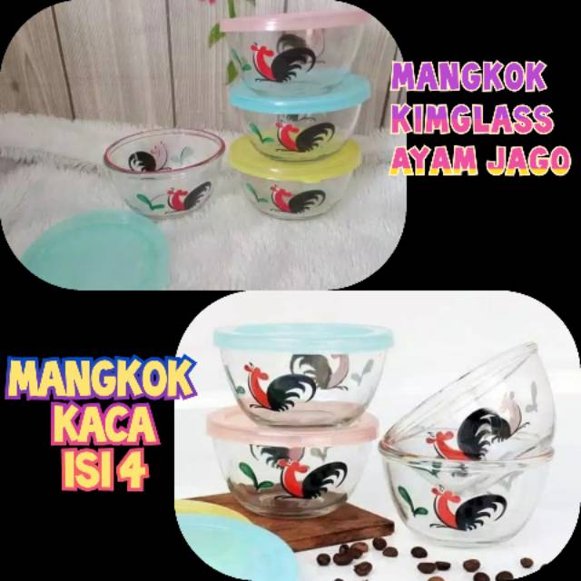 Mangkok ayam jago isi 4 kaca + tutup