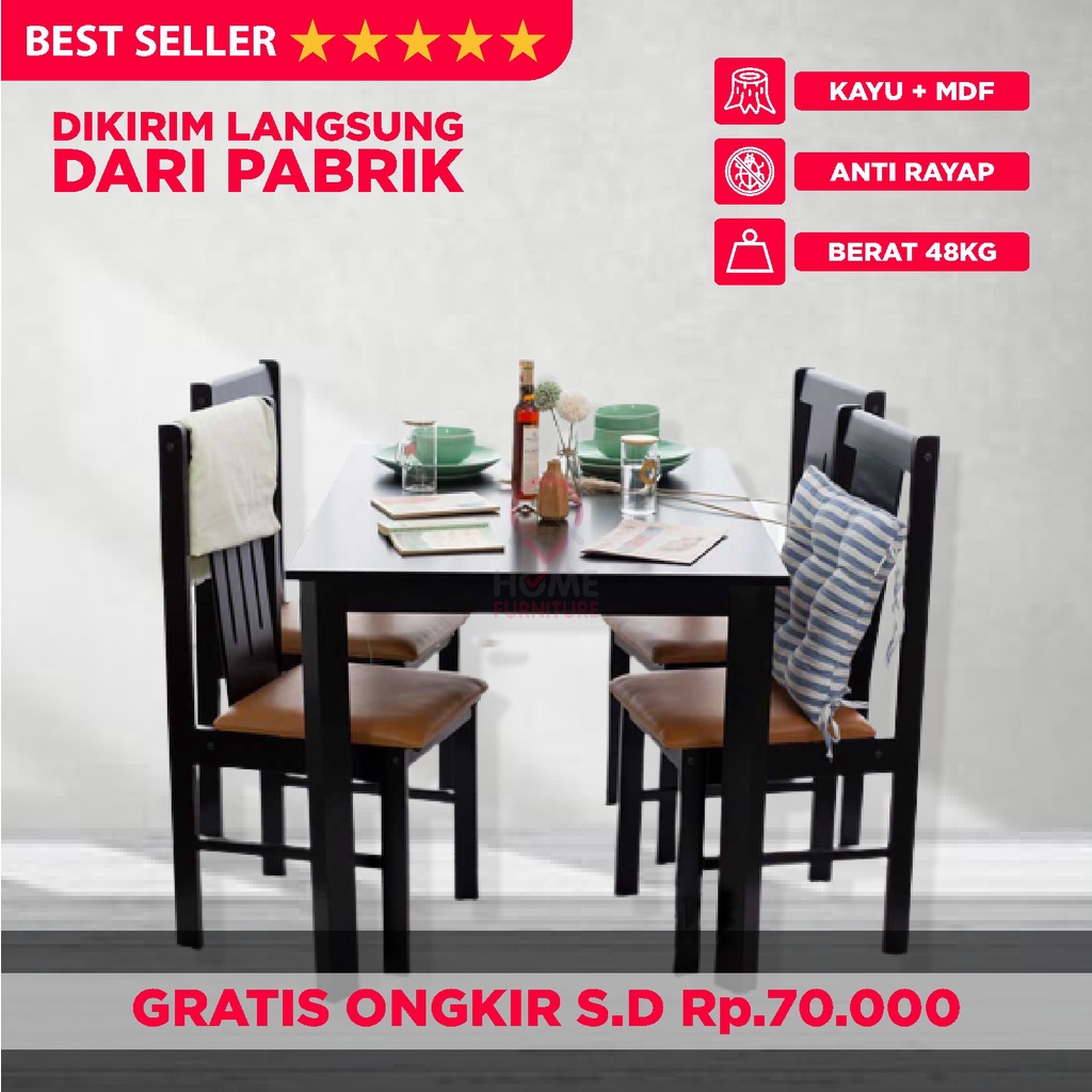 FURNITURE Meja Makan Keluarga Kayu Minimalis Modern Set 4 Kursi