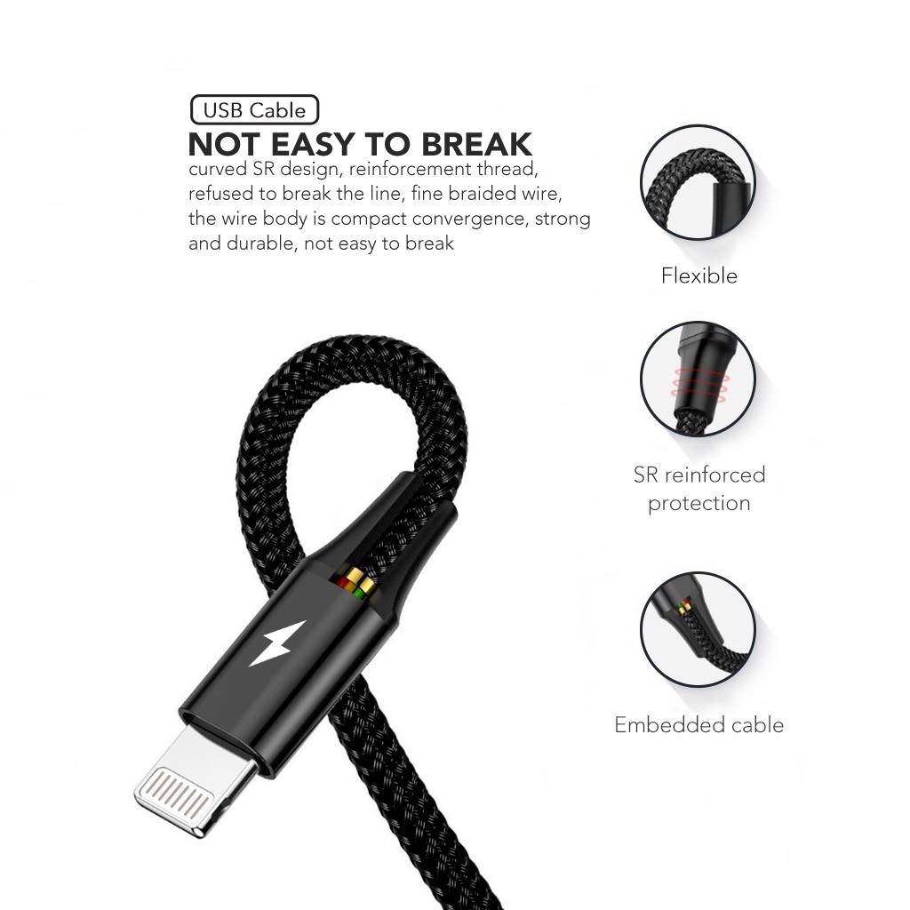 Fast Charging 3.0A 1.2M Nylon Braided Cable kabel  data 3 in 1