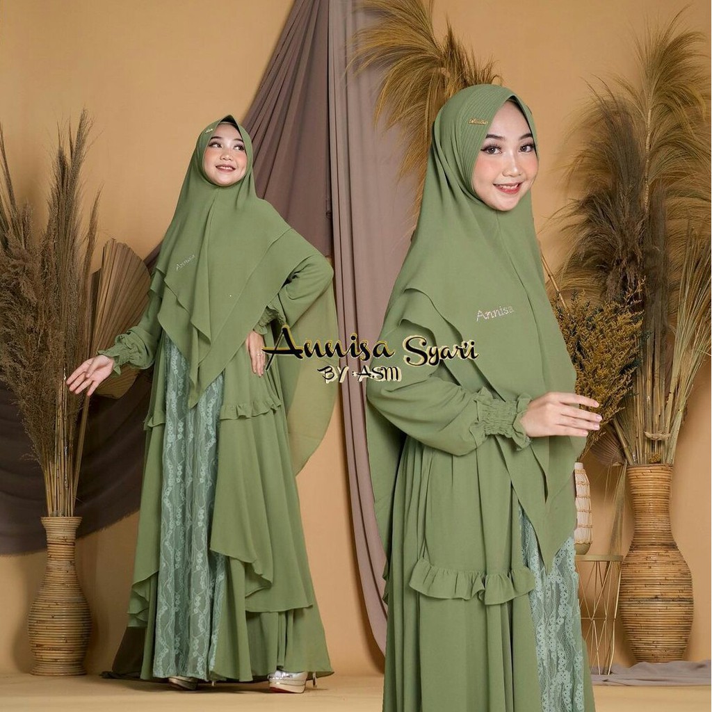 ANNISA SYARI BY ASM // baju kondangan Dress Gamis Gamis Brukat Jumbo ld 110 120 Big Size Dress