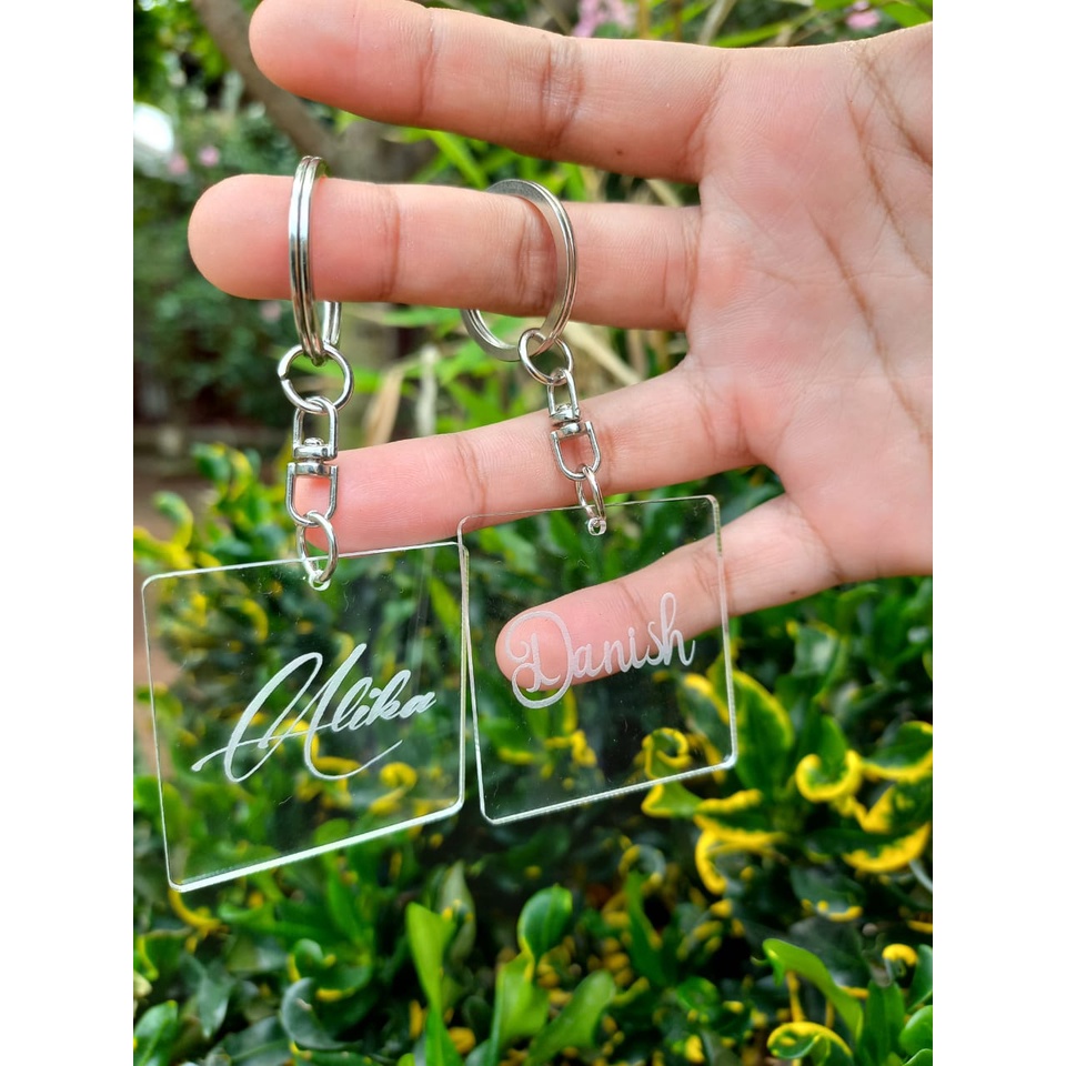 Costum Gantungan Kunci Vermont | Square Keychain Bening Ganci Akrilik Custom Grafir Nama Souvenir Unik