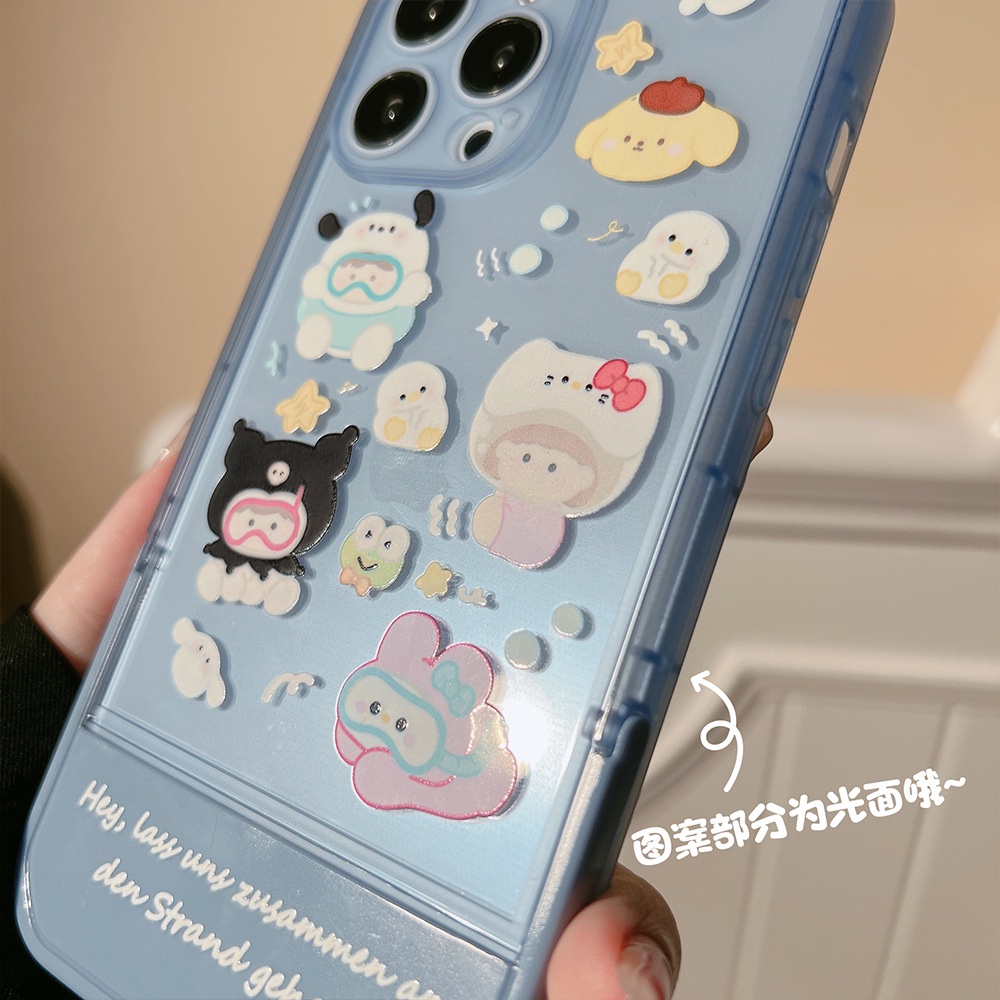 Case Pelindung Transparan Motif Kartun Biru Dengan Holder Untuk Iphone 11 8 7 Plus SE2 XS XR 12 13 PRO MAX