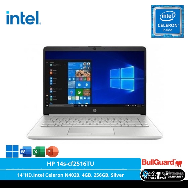 HP 14s-cf2516TU (14"HD,Intel Celeron N4020, 4GB, 256GB, Silver)