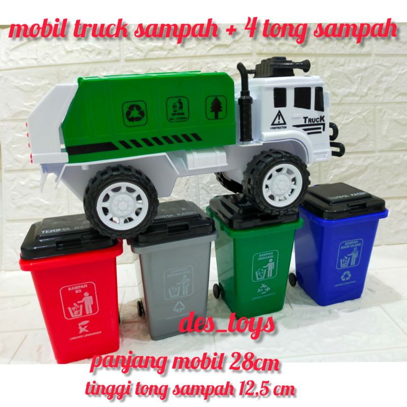 MAINAN ANAK MOBIL TRUK SAMPAH SET+ 4 TONG SAMPAH GARBAGE TRUCK