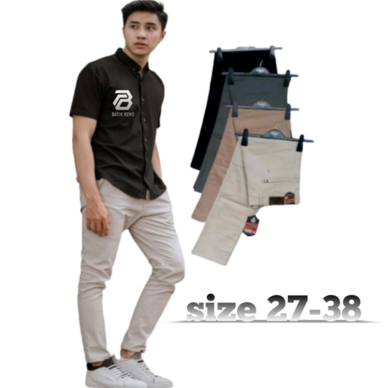 CELANA CHINO Panjang pria Slimfit KERJAHARIAN Santai Casual Formal Hitam Abu Cream Mocca Size 27-38