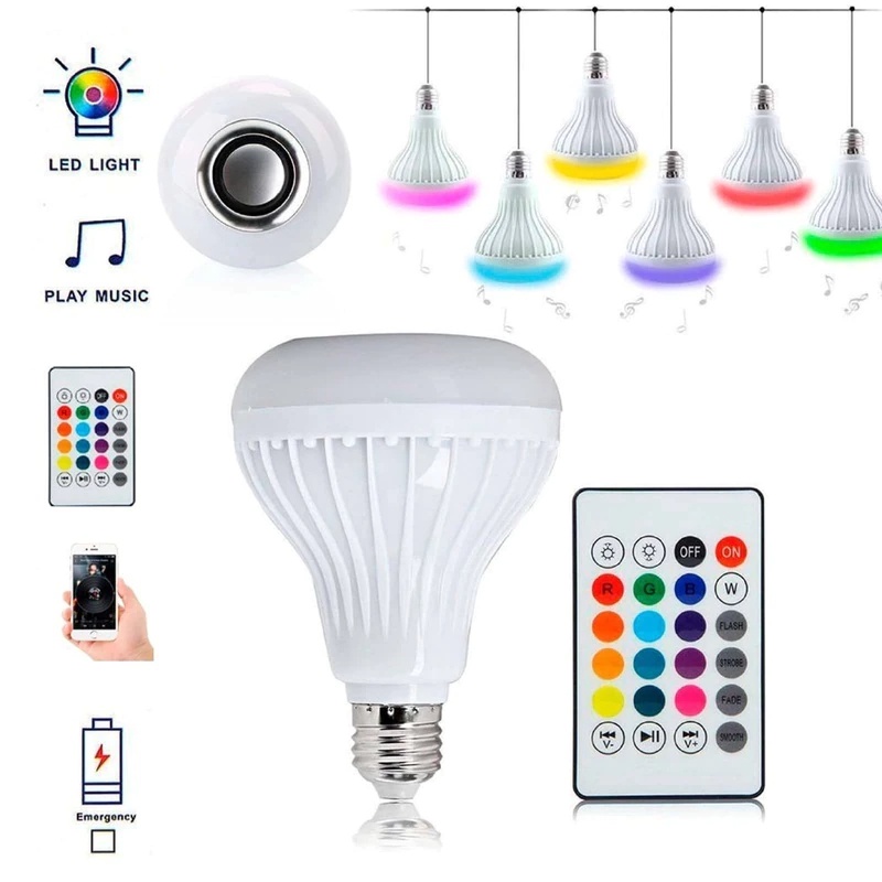 Bohlam LED RGB Plus Speaker bluetooth Plus Remote, 12W 220V , Lampu Kamar, Lampu Tidur, lampu hias pintar HP smartphone aksesoris 12W RGBW E27 Music RGB Color Changing Light Bulb Bluetooth Speaker Multicolor Decorative Bulb with Remote Control for Party