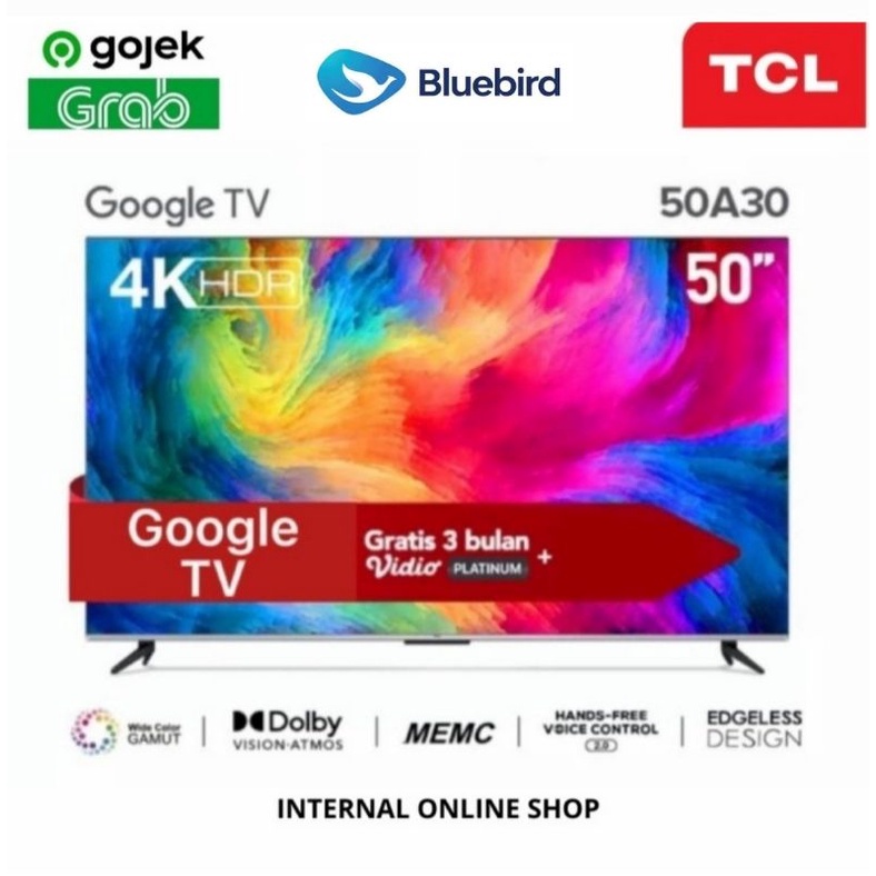 TCL 50A30 Smart TV 50 Inch Google TV 4K UHD Garansi Resmi