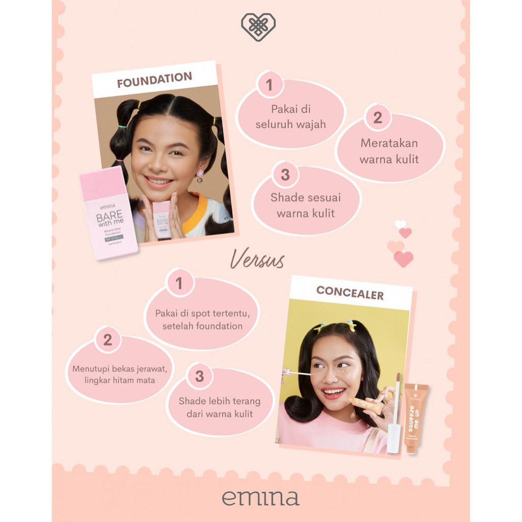 ✿ELYSABETHME✿ ˜”*°• emina •°*”˜. emina bare with me foundation untuk alas bedak menutup noda dan jerawat