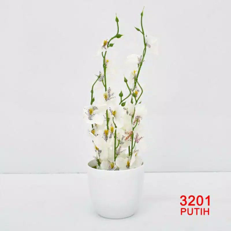 COD/BUNGA ANGGREK SET POT BUNGA HIAS ANGGREK BUNGA PLASTIK BUNGA PAJANGAN BP8833-Putih