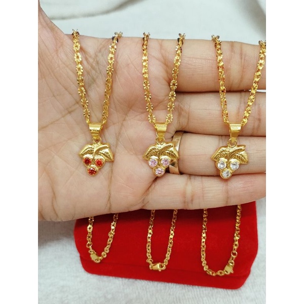 KALUNG DEWASA NORI UKIR + LIONTIN ANGGUR PERAK 925 LAPIS MAS 24K