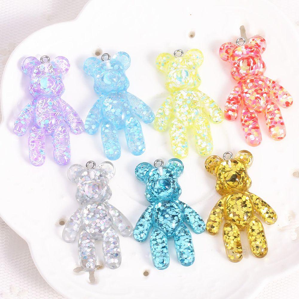 Lanfy Beruang Kecil Liontin Resin28 * 44MM DIY Membuat Keyring Craft Glitter Flatback Bracelets Charm