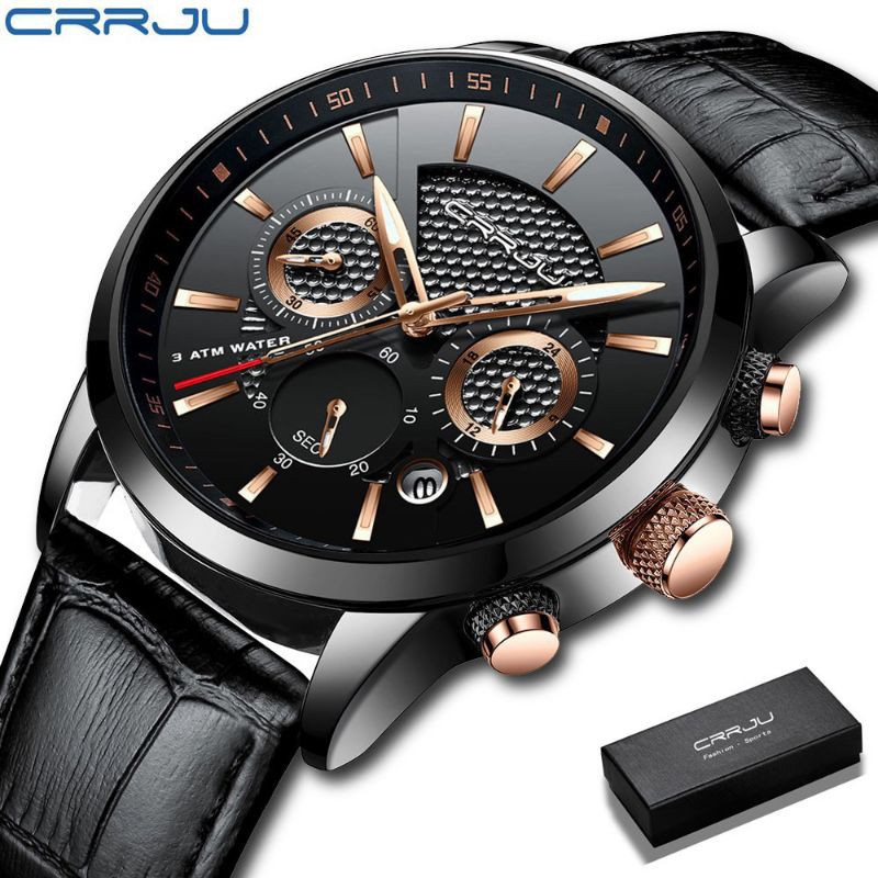 Jam Tangan Pria CRRJU 2212 Leather Sport Militer Army Quartz Analog Anti Air untuk Pria