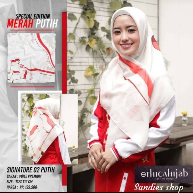 Hijab Segiempat merah putih Ethica / Hijab Signature 02 Putih Ethica / Hijab Branded Ethica