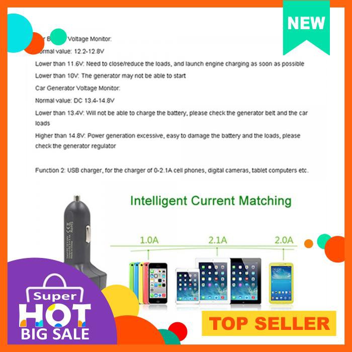 Car Charger 4In1 Dual Usb Volt Ampere Meter Temperature Suhu Mobil