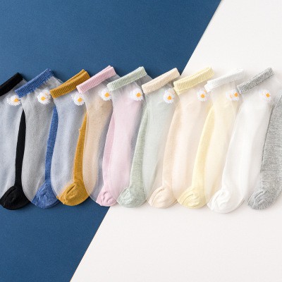 ⭐𝐈𝐇𝐒 𝟎𝟔𝟏⭐️Kaos Kaki Transparan Wanita Kaos Kaki Fashion Pendek Bunga Daisy Japanese Ankle Socks-6