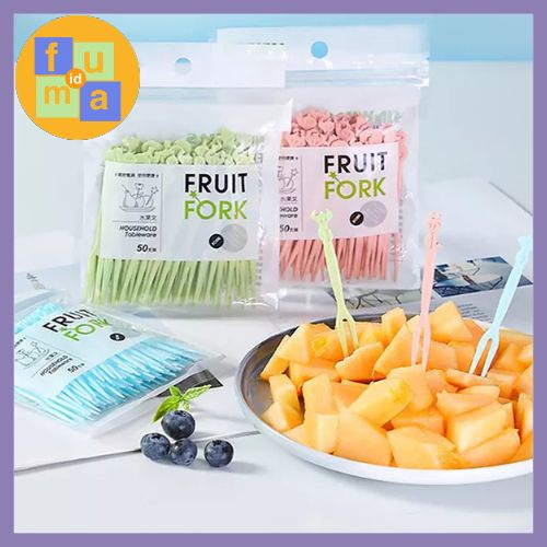 50pcs Fruit Fork / Fruit Toothpick - Tusukan Buah plastik / Garpu Tusuk Tusukan Buah Makanan Bento fruit sayur Fork Food Picker