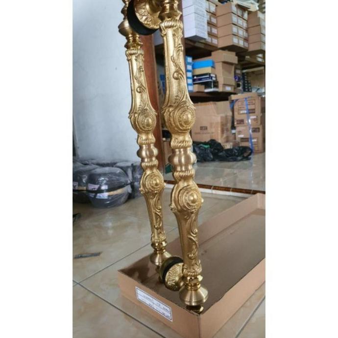 GAGANG PINTU HANDEL PINTU RUMAH KUNINGAN GOLD BAUT TEMBUS PANJANG 65 CM MEWAH