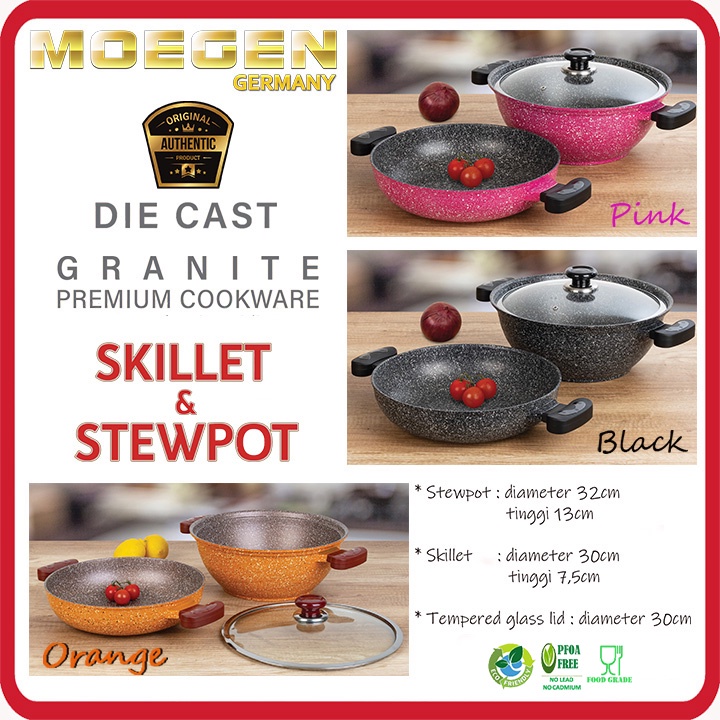 MOEGEN GERMANY SKILLET &amp; STEWPOT SET GRANITE ORANGE ANTI LENGKET ORIGINAL /wajan serbagunaaa