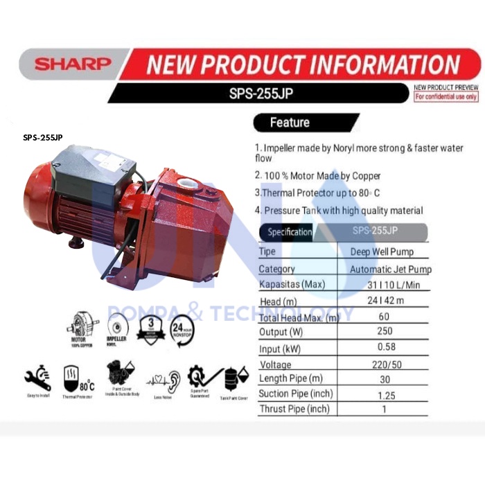 Pompa air jet pump otomatis SHARP SPS 255 JP