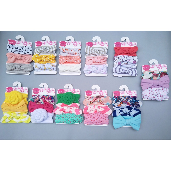 BANDANA BAYI ANAK PEREMPUAN 3in1 HEADBAND BABY BANDO MOTIF PITA RAMBUT FASHION KOREA IMPORT AK36