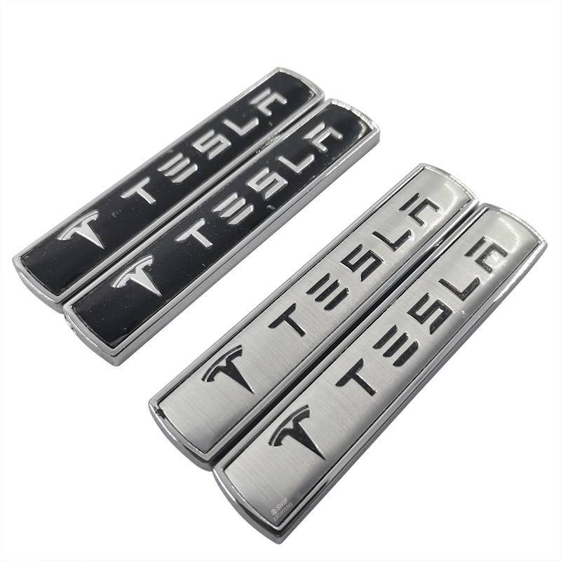 2pcs Stiker Emblem Logo Tesla Bahan Metal Untuk Fender Samping Mobil Tesla