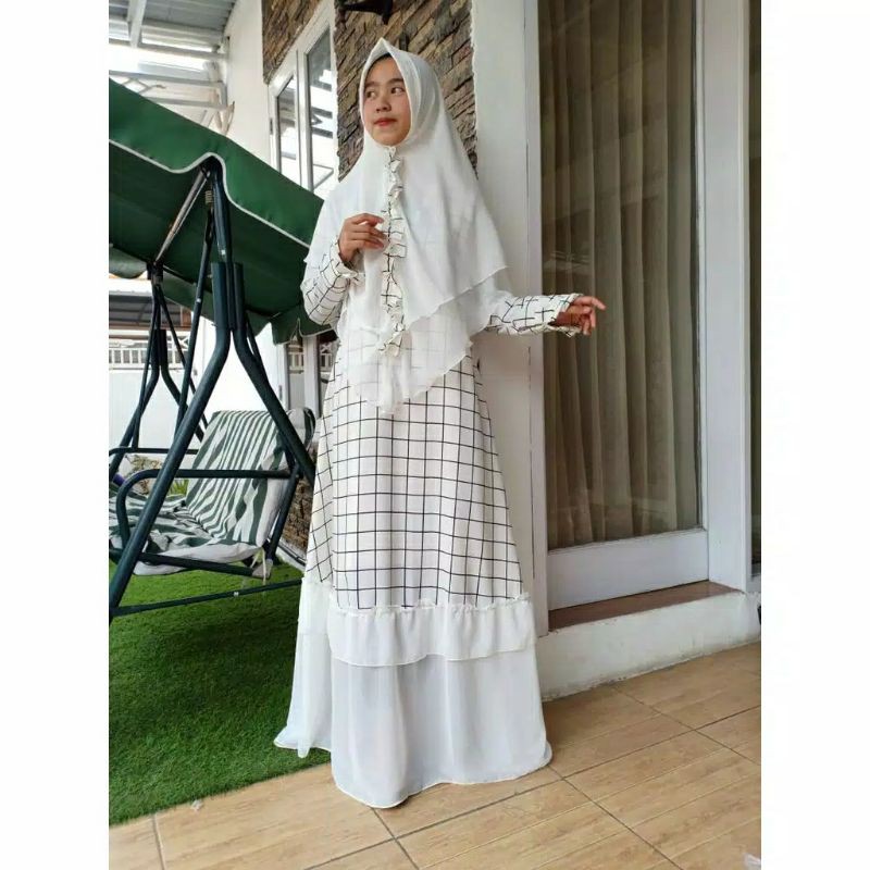 GAMIS SYAR'I PUTIH MOTIF