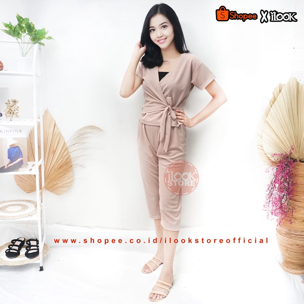 ilook | SETELAN AZKIA | SETELAN WANITA | matrerial creap dan spandex-AZKIA - CREAM