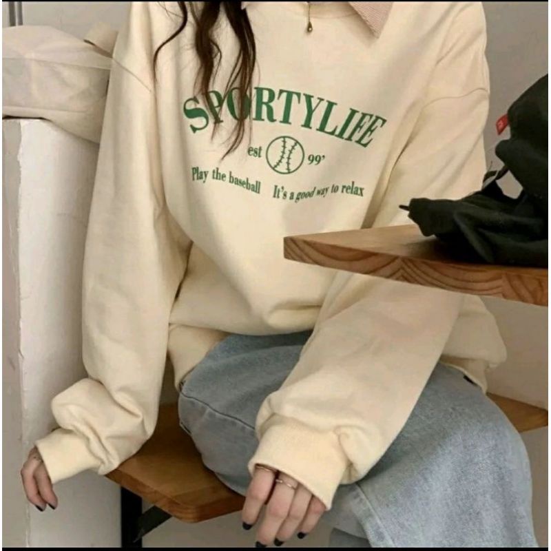 SPORTY LIFE 2XL 3XL Sweater Crewneck Oblong Oversize | Outerwear Wanita Sweater Termurah Korean Style