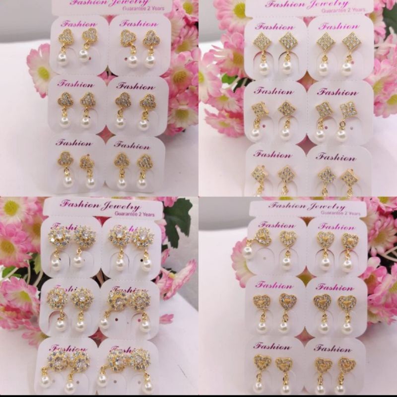 Grosir 1 Lusin anting jepit mutiara dewasa xp gold, model random, ATG03.