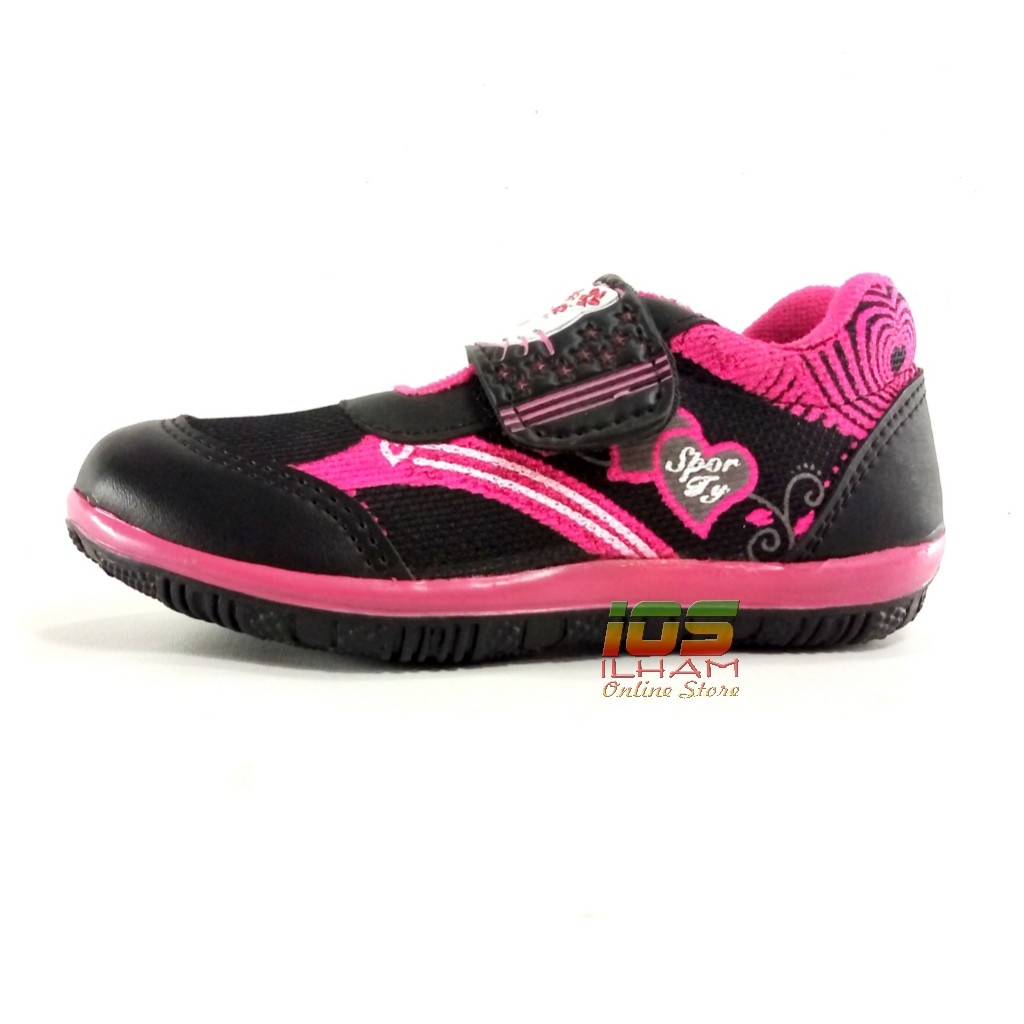 Sporty LB Love Hello Kitty Sepatu Anak TK Perempuan Size 26-30 Hitam Pink