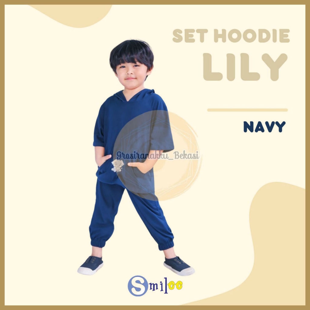 Setelan Anak Smilee Unisex Hoodie Lily Oversize Warna Navy Size 1-5Tahun