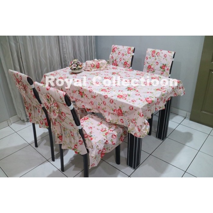 Taplak Meja Makan - Set Sarung Kursi Makan / Taplak Meja / Ctc / Cover Kursi Olivia Pink