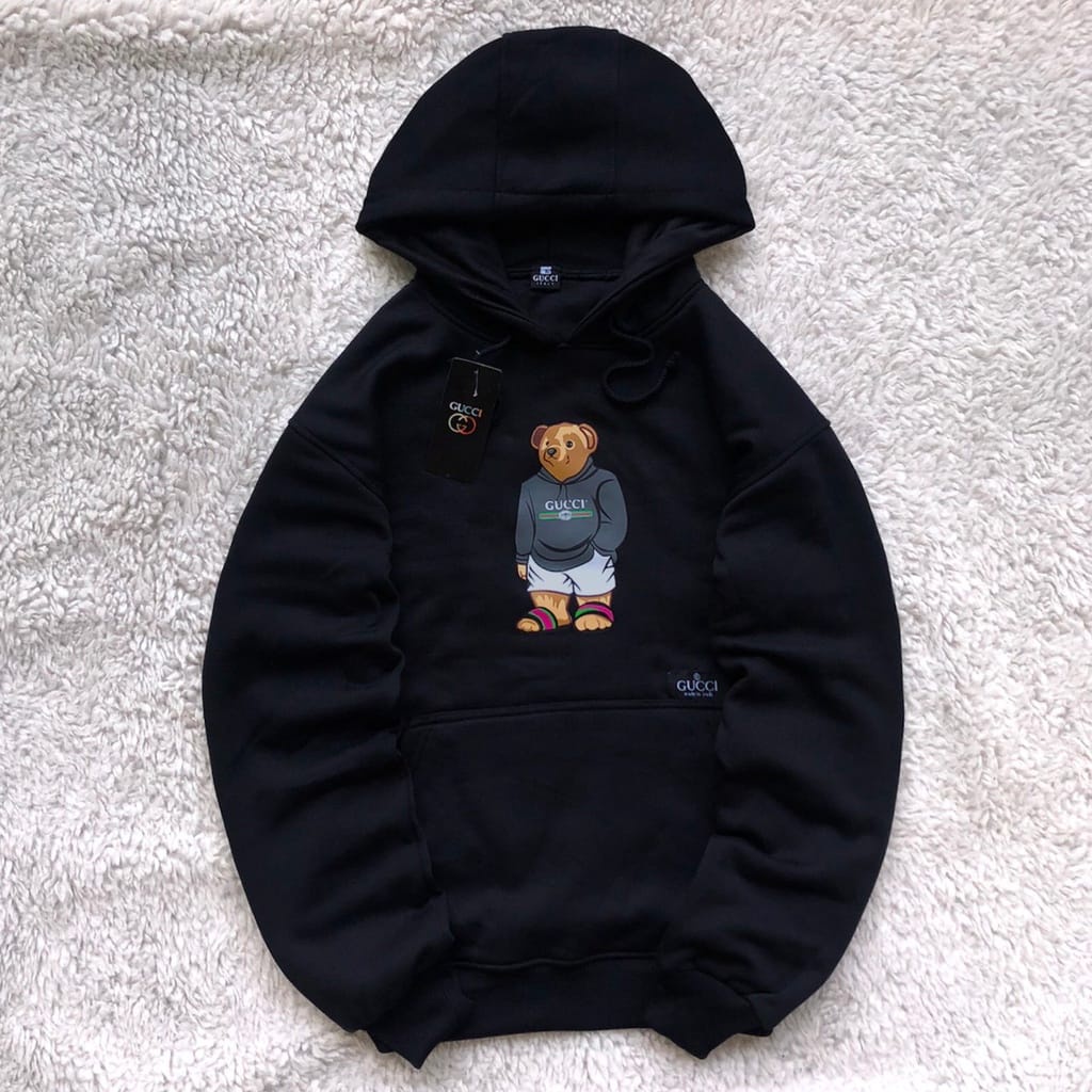 COD-Jaket Hoodie Gucci Hitam - Sweater Hoodie GUCCI Bear Original Distro Untuk Pria Dan Wanita Premium Bahan Tebal