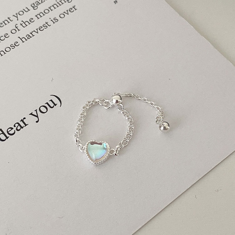 Cincin Wanita Adjustable Bentuk Hati Aksen Moonstone Gaya Korea Untuk Pesta