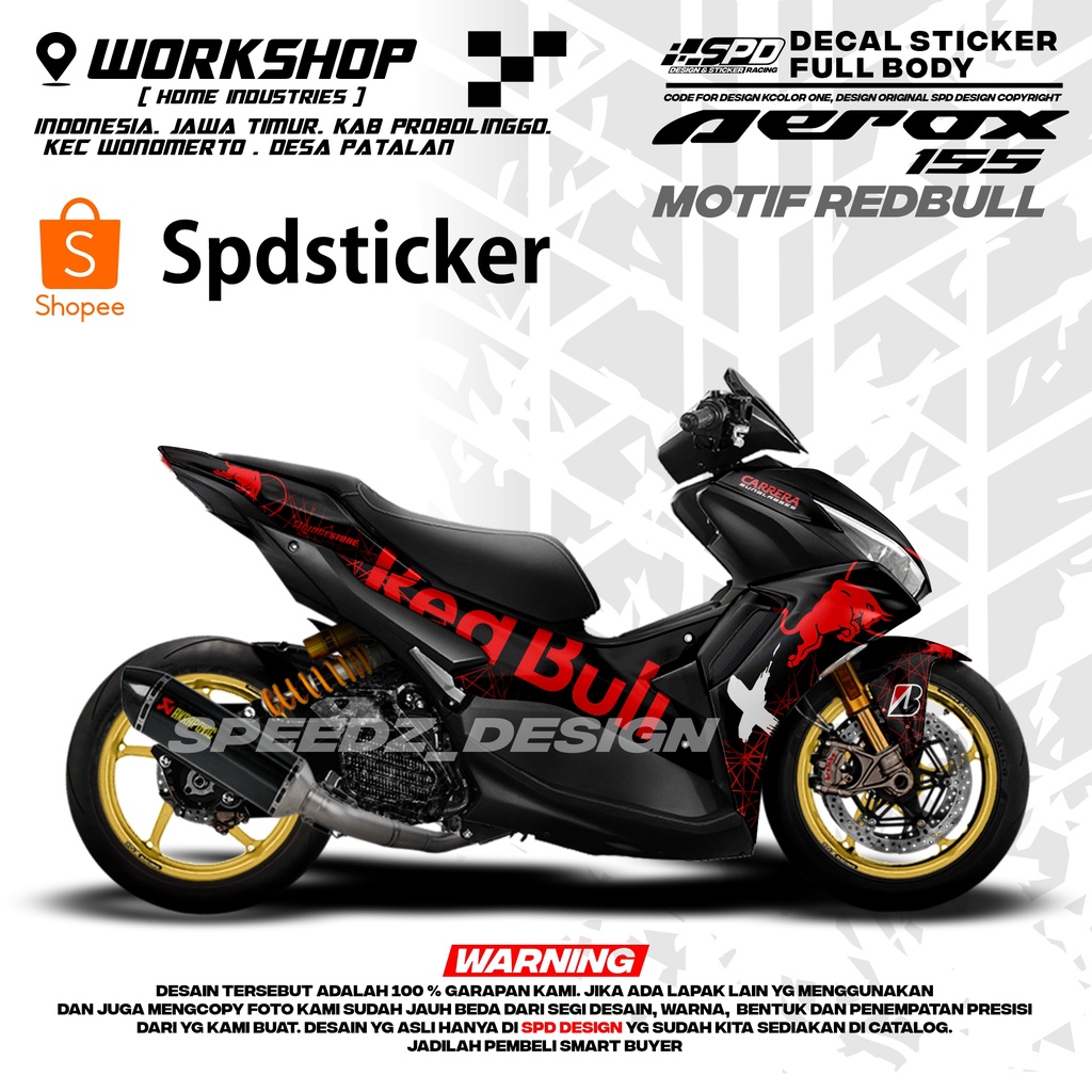 decal stiker aerox 155 redbull full body racing contes