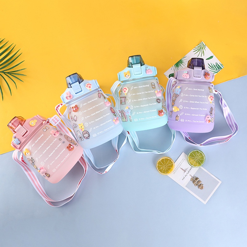 [littlecrab] Botol Minum 1.3L Viral Korea FREE STICKERS Botol Minum Ombre Gradasi Gendut Unik Botol Minum Kekinian Doff 1300ML Free Stickers-1