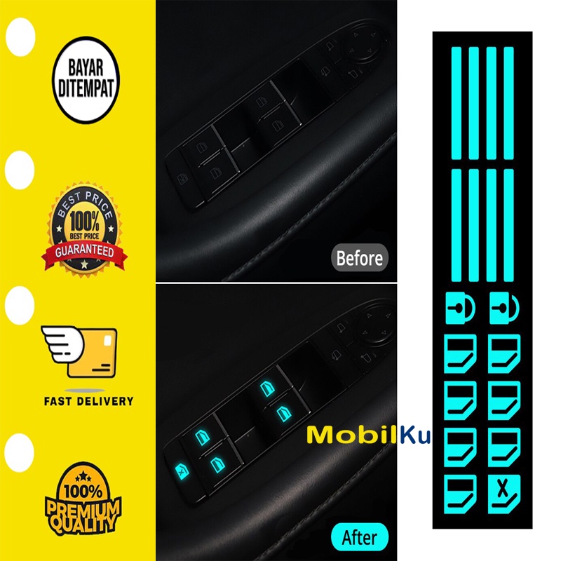 Stiker Tombol Bercahaya Jendela Mobil Pintu Stiker Neon Keselamatan Malam