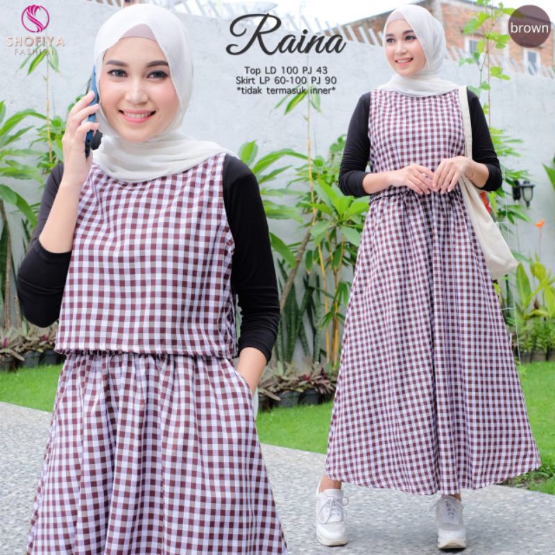Baju setelan muslim wanita RAINA one set atasan rok baju stelan remaja cewek by SHOFIYA