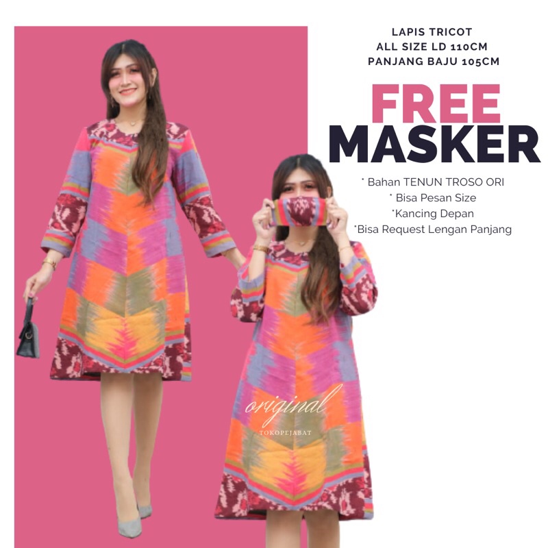 Lili Tenun Tunik Wanita Kerja Bahan Tenun Troso Lapisan Tricot