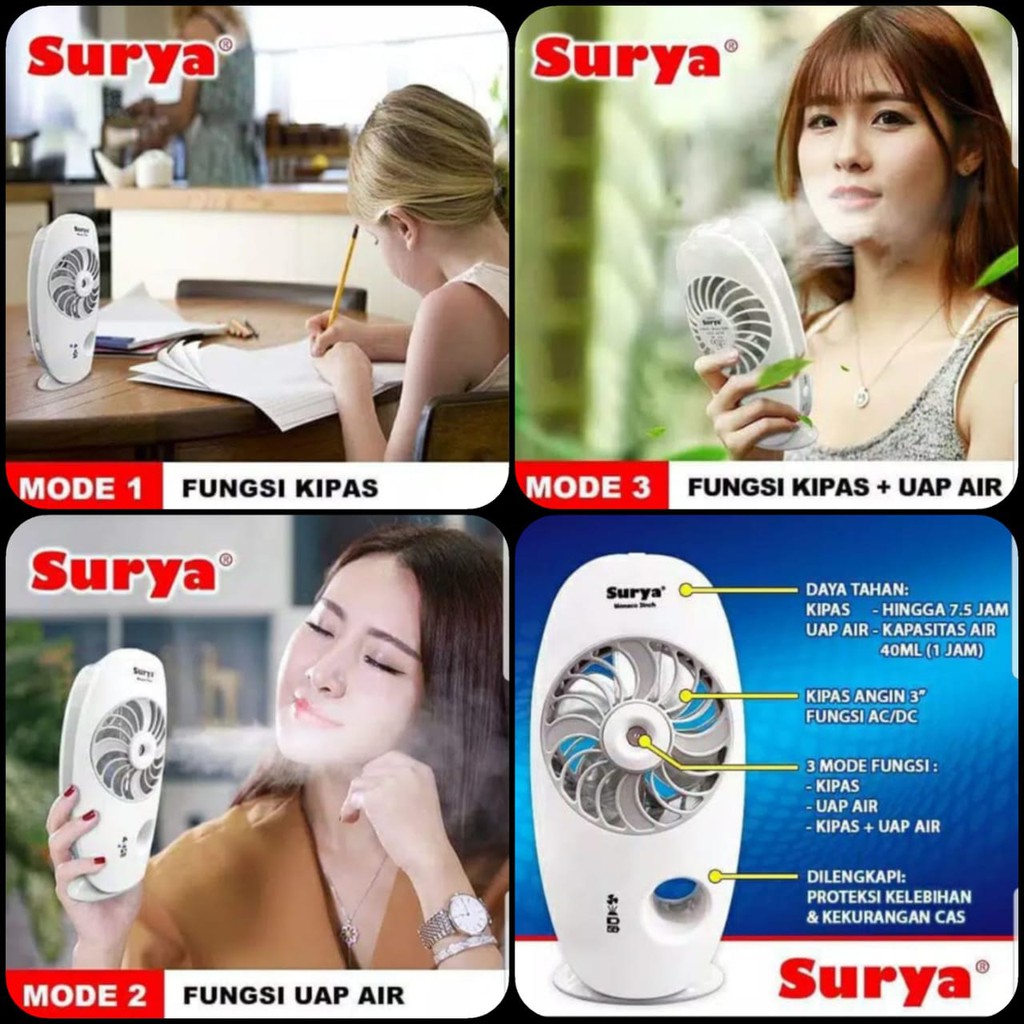 Surya Mnc Kipas Emergency / Kipas Angin Aromaterapi / Kipas Uap Air / Mini Fan