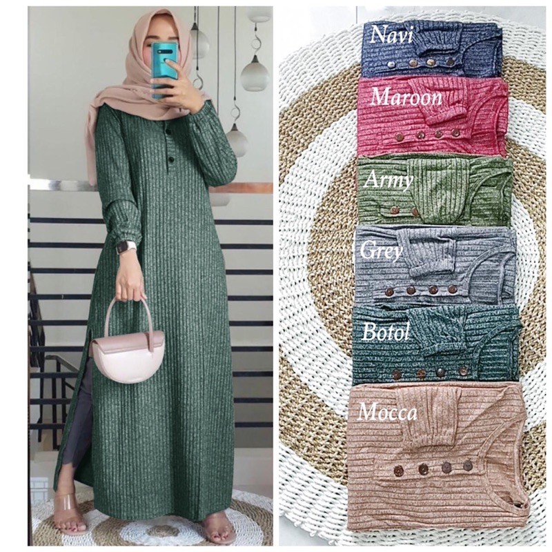 Vindy Slit Maxy - Gamis Rajut Sweter Import LD100 Busui / Gamis Import / R.11 - 213-5485