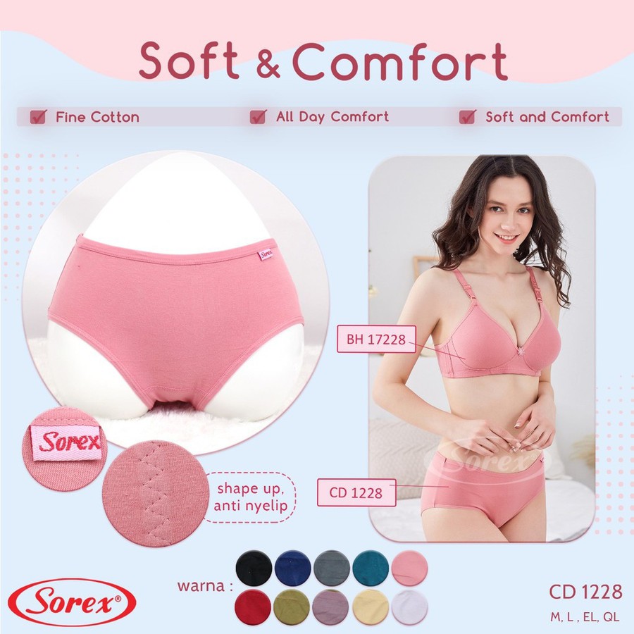 Celana Dalam Wanita Sorex 1228 Soft Comfort M , L , XL / EL , XXL / QL Katun Cutting Midi