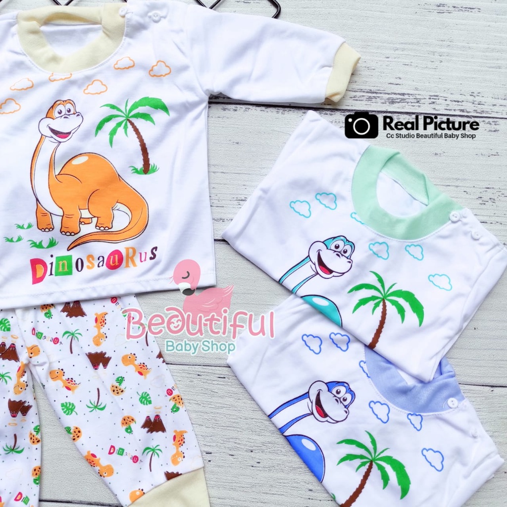 Setelan Baju Bayi Panjang 3-12 Bulan Motif Dinosaurus / Setelan Piyama Bayi / Baju Bayi Panjang / Baju Tidur Bayi / Baby.ou_