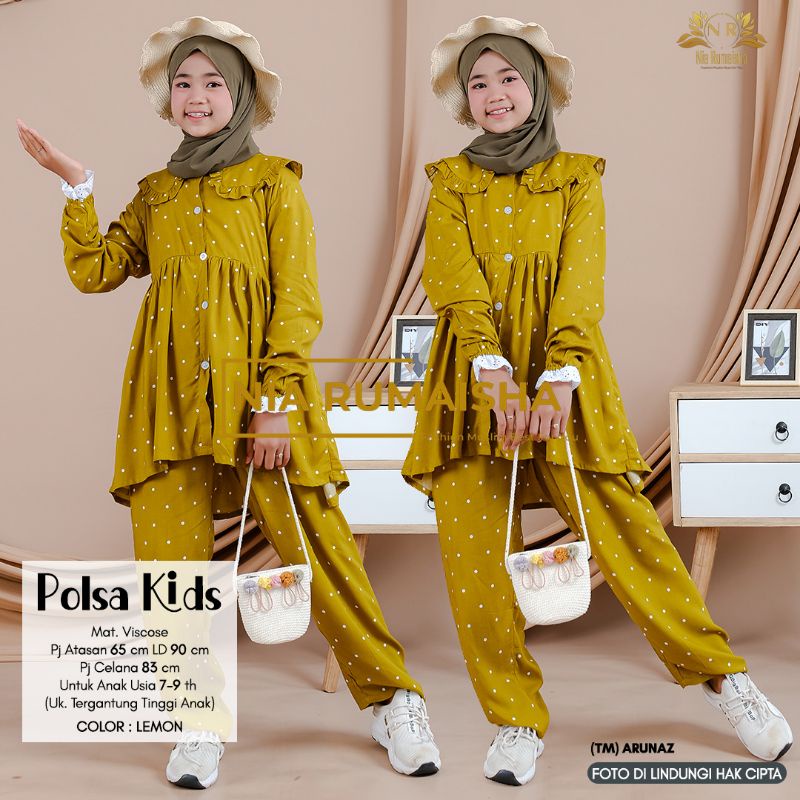 Setelan Anak #1 Motif Polsa / Falfa / Mia Rainbow / Gaida / Granada / Grenty / Shafa / Nagita / Metta / JK / Leopard / Khaula / Joela / Jihan / Jannah / Rasya / Rose / Jofa / Rinaya / Jannati / Ulfa / Moza Original Nia Rumaisha-Polsa lemon