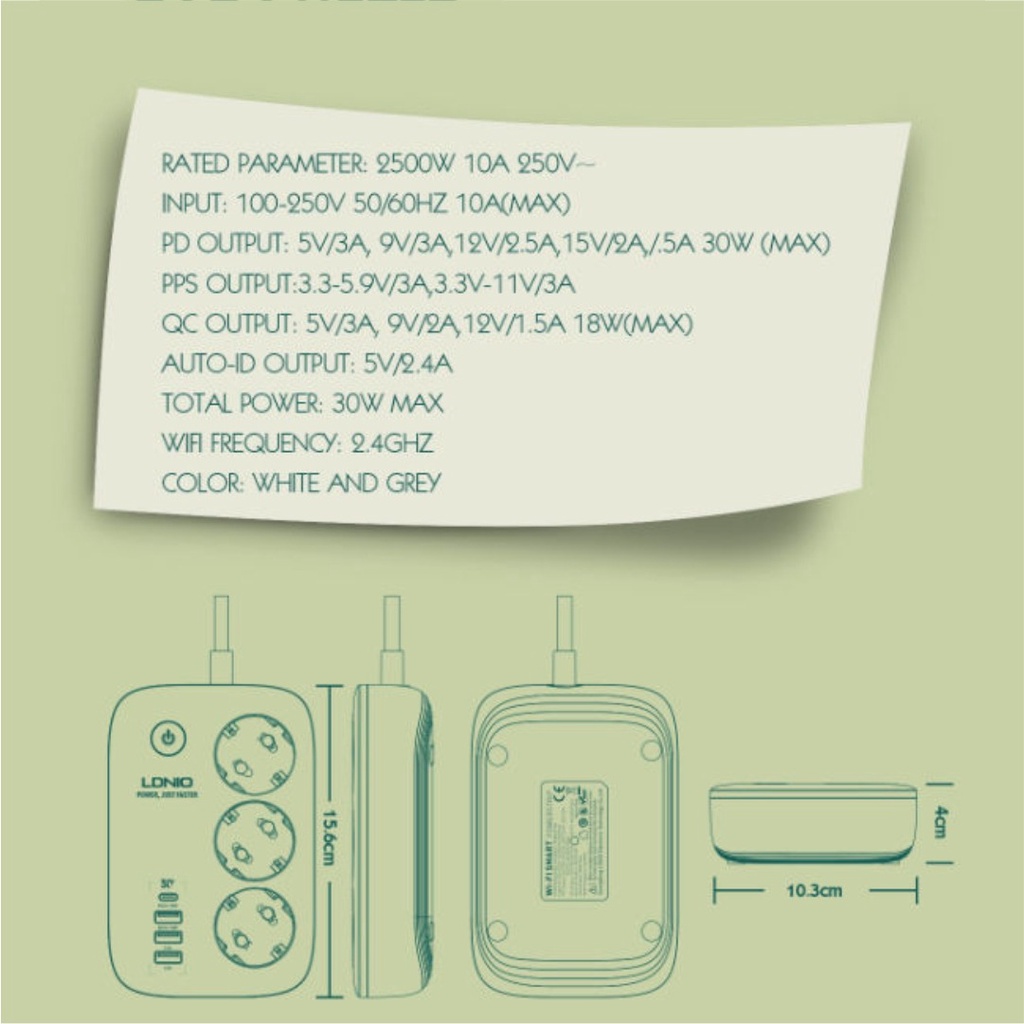 TERMINAL LDNIO SEW3452 3 SOKET POWER 30W 3 USB PD