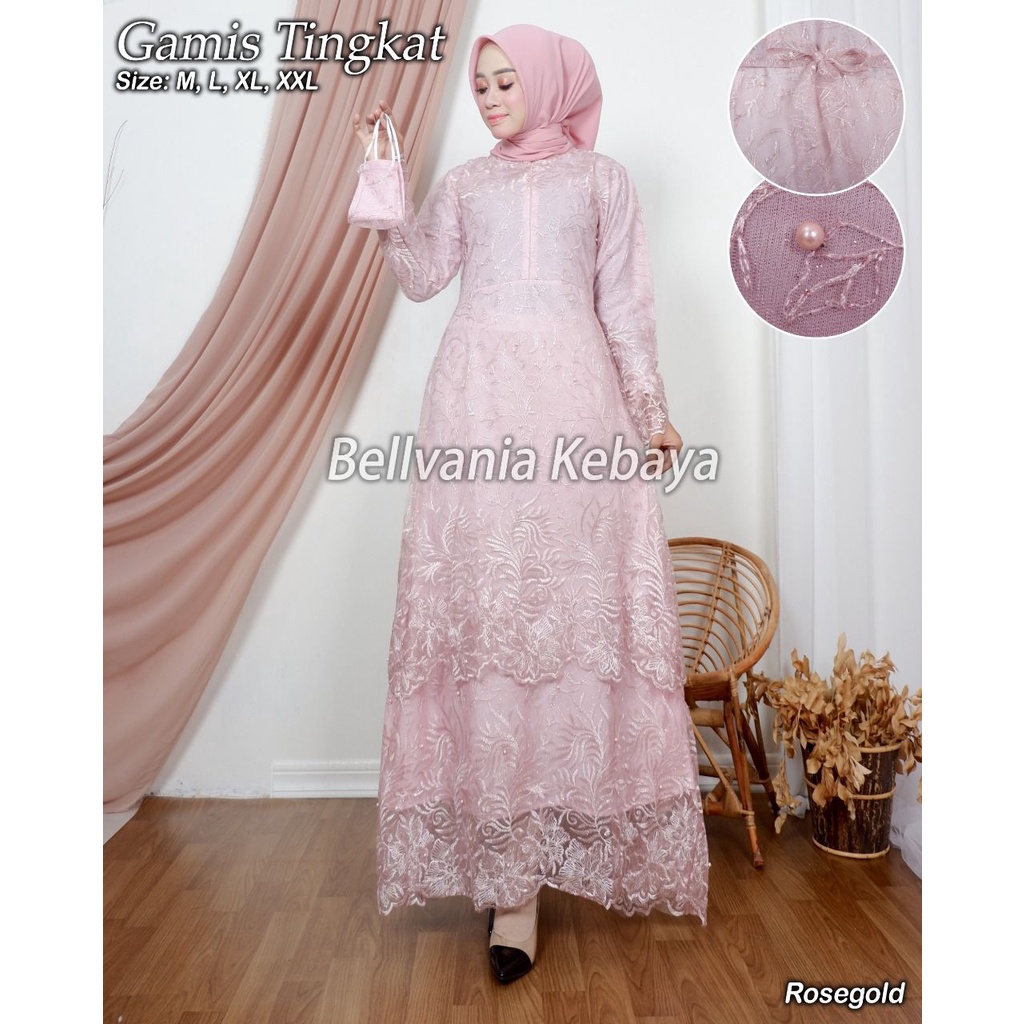 GAMIS WANITA TINGKAT BAHAN TULLE FULL FURING MOCCA DAN WARNA LAIN (FREE MASKER)