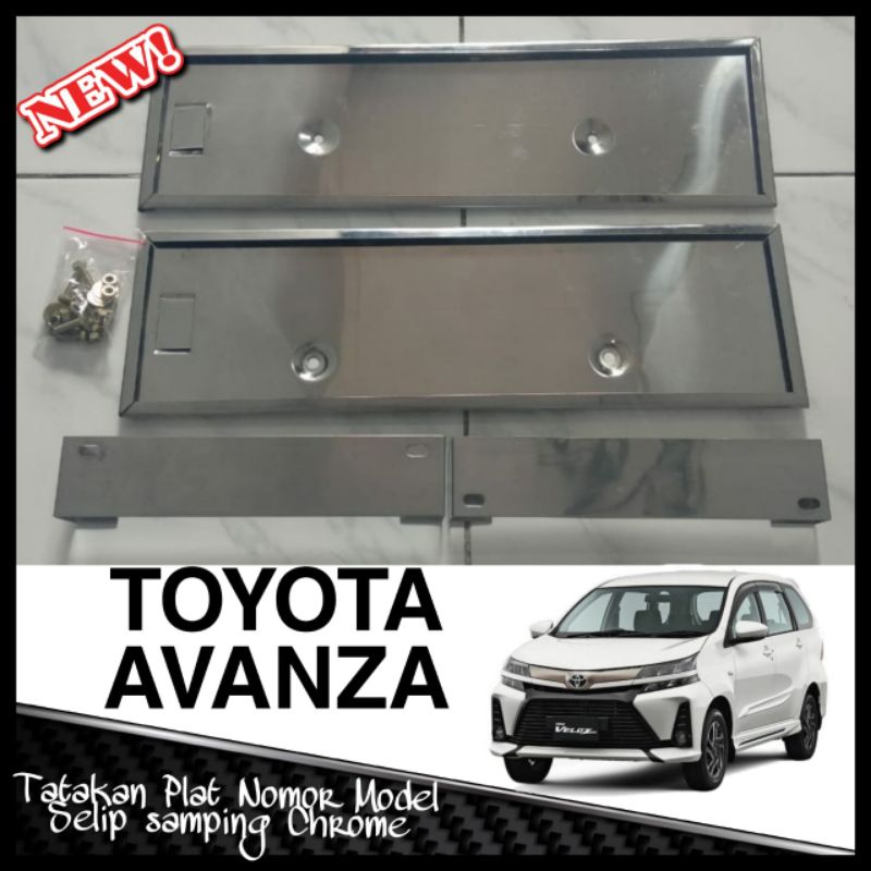 TATAKAN DUDUKAN PLAT NOMER SELIP CHROME MOBIL AVANZA