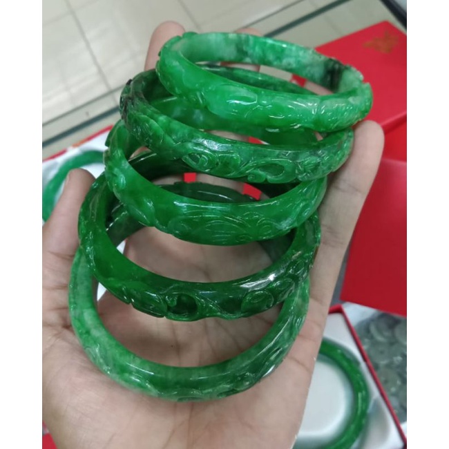 Gelang Kesehatan Giok Burma Ukiran  Natural Batu Grade A