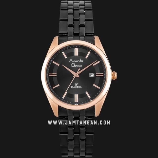 Alexandre Christie AC 8595 LD BBRBA Ladies Black Dial Black Stainless Steel Strap