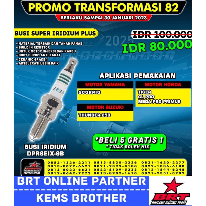 BUSI RACING BRT SUPER IRIDIUM PLUS VIXION MX KING MIO SPORTY R15 JUPITER VEGA KOMPLIT ADA DI PILIHAN